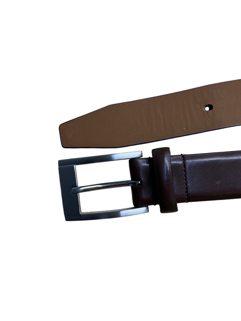 Nordstrom Mens Brown Man-Made Leather Belt Silver Buckle Formal Classic Size 36 - Picture 3 of 7